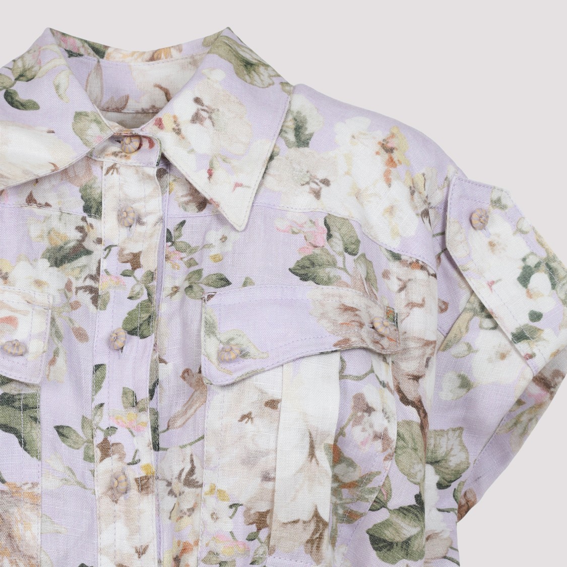 Shop Zimmermann Relaxed Fit Linen Dress With Floral Print In White