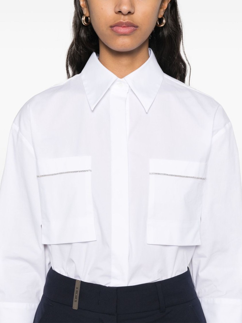 Peserico Cropped White Poplin Shirt With Hidden Buttoning In White