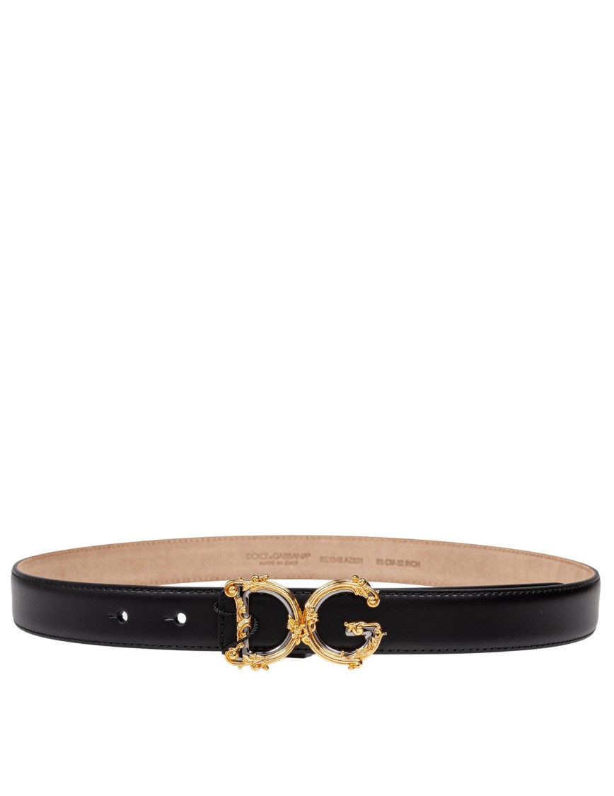 Dolce & Gabbana Dg Barocco 40mm Calf Leather Belt In Black