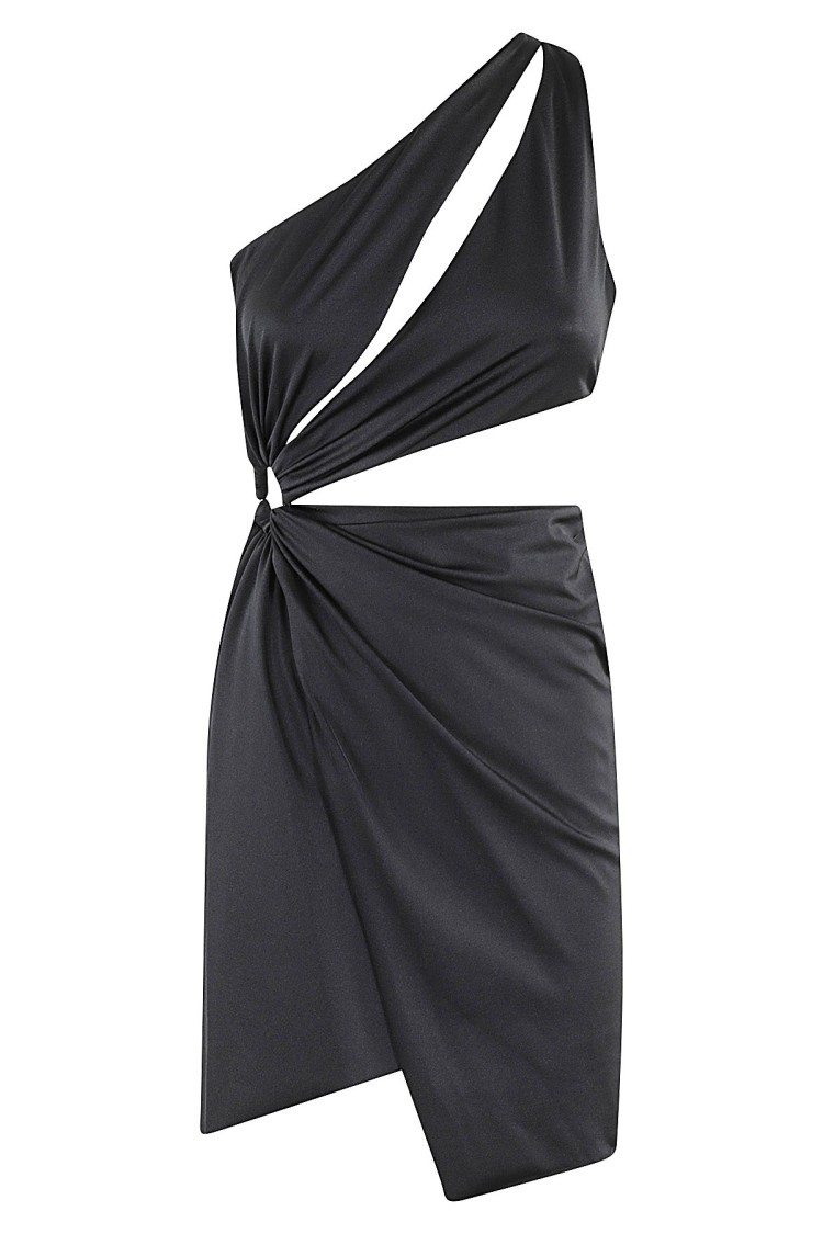 Amen Lycra One-shoulder Draped Ring Mini Dress In Black