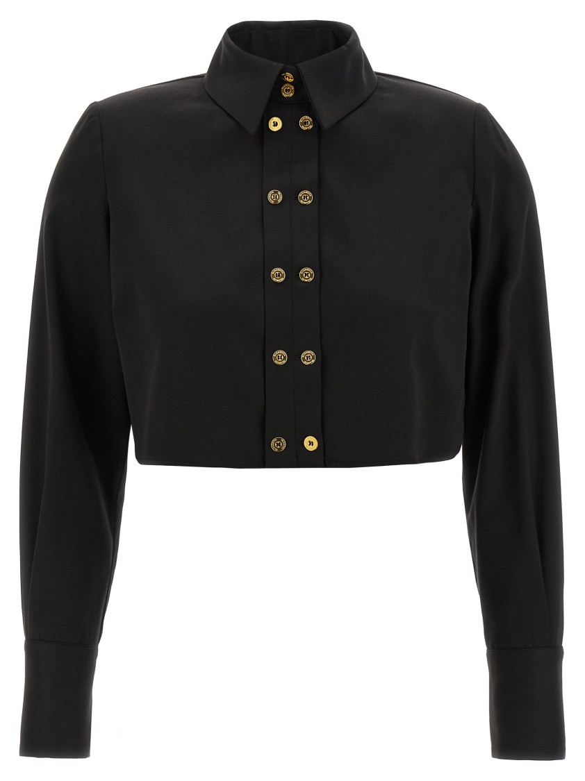 Elisabetta Franchi Short Shirt With Long Sleeves And Collar In Black
