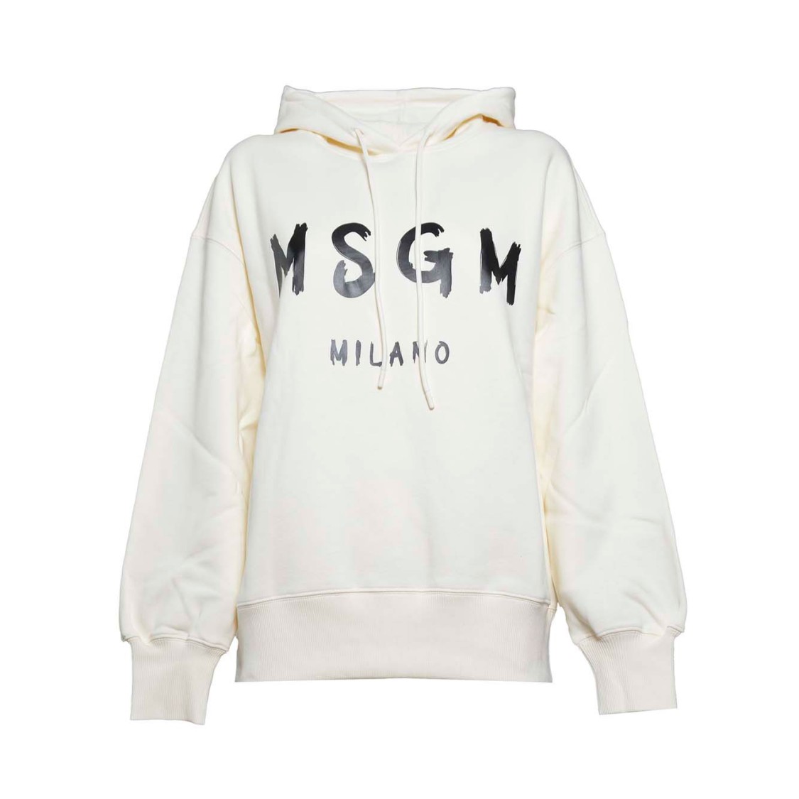 Msgm Logo Printed Drawstring Hoodie In Neutrals