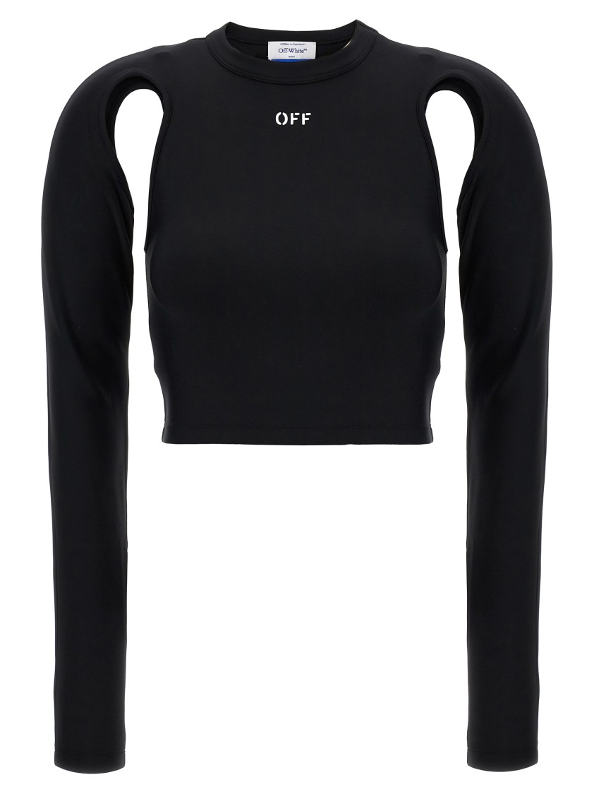 Off-white Fitted Crop Top With Unique Cut-out Details In Black