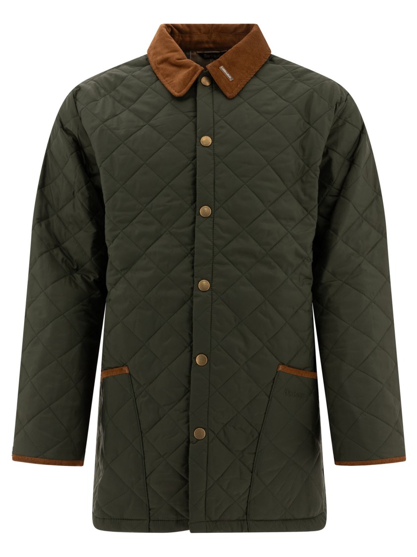 Barbour Quilted Long Length Jackets With Contrast Collar In Green