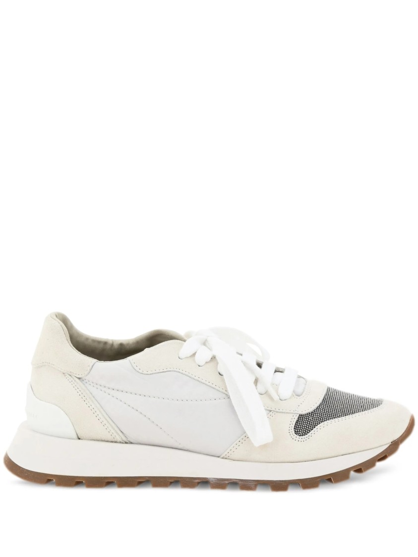 Brunello Cucinelli Suede And Techno Low-top Sneakers In Neutral