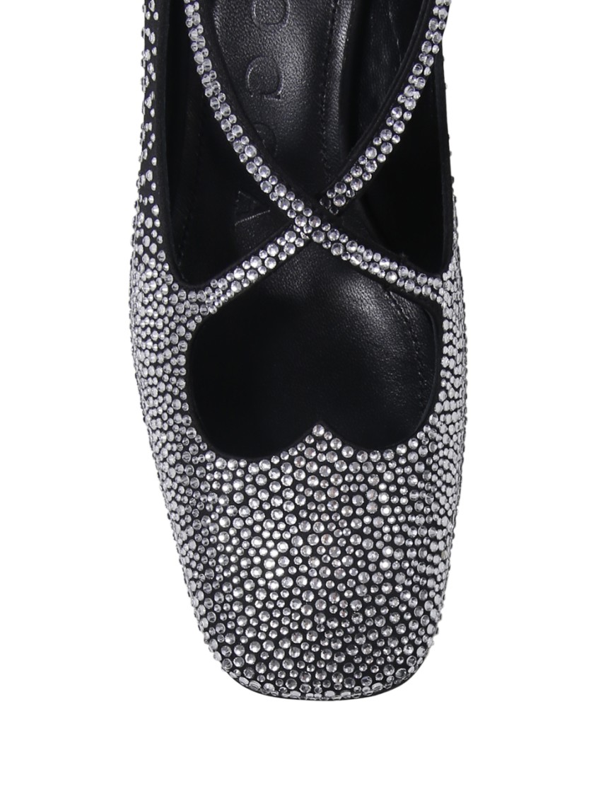 A. Bocca Rhinestone-embellished Satin Pumps With Cut-out Detail In Black