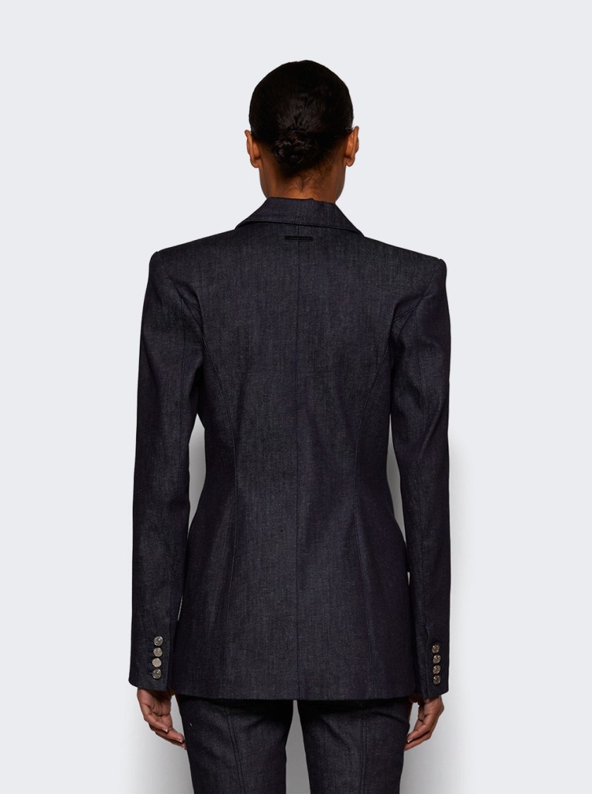Mugler Pierced Tailored Jacket Raw Blue In Blue