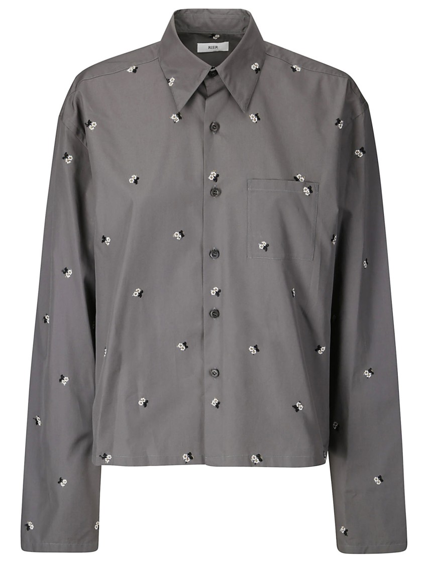 Rier Embroidered Long Sleeve Cotton Shirt In Grey