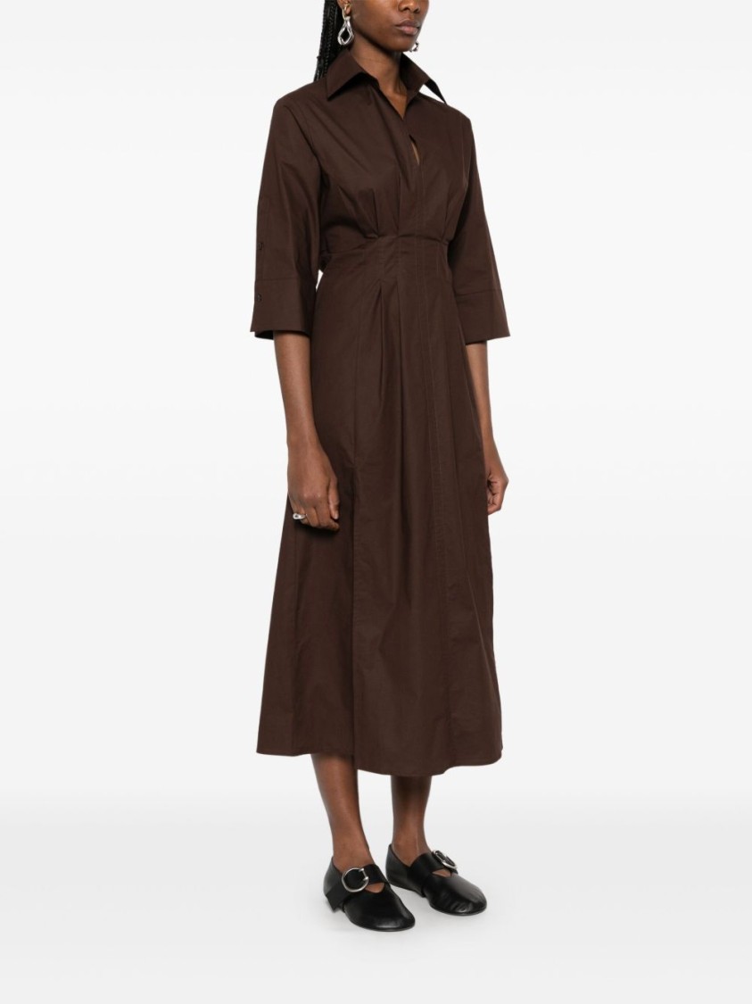 Seventy Chocolate Brown Popelin Dress With Pleat Detailing And Side Slits In Brown