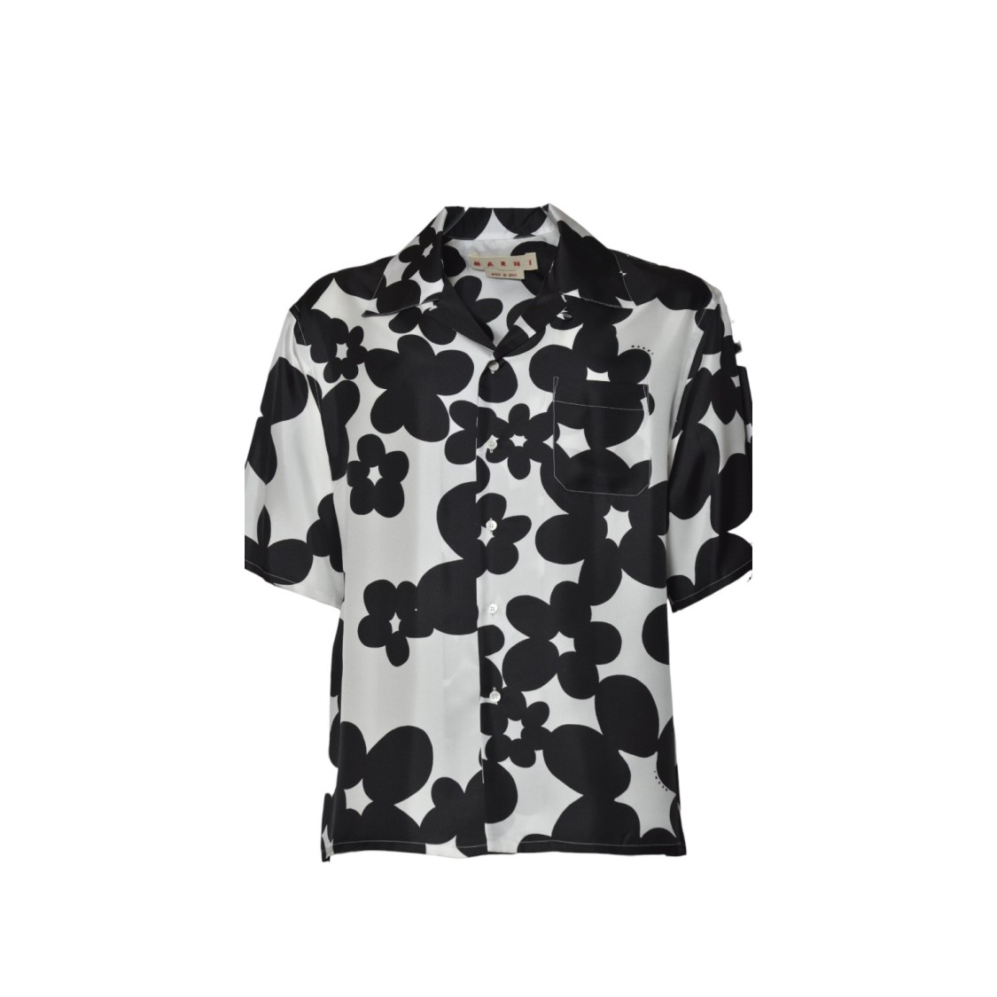 Marni Black Boxy Short-sleeve Silk Twill Shirt
