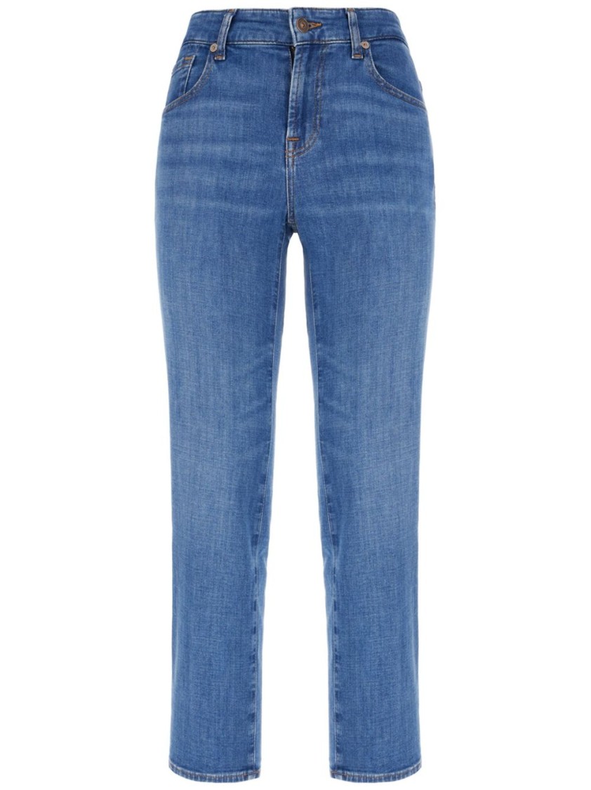 Shop Seven Indigo Blue Straight-fit Jeans With Embroidered Design