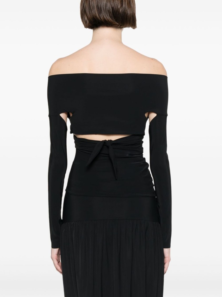 Amazuìn Amazuin Off-the-shoulder Black Top With Knotted Design