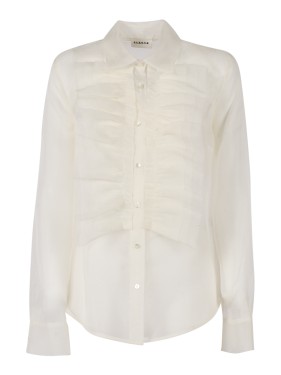 P.A.R.O.S.H. Silk Sheer Shirt With Ruffled Front | THE LIST