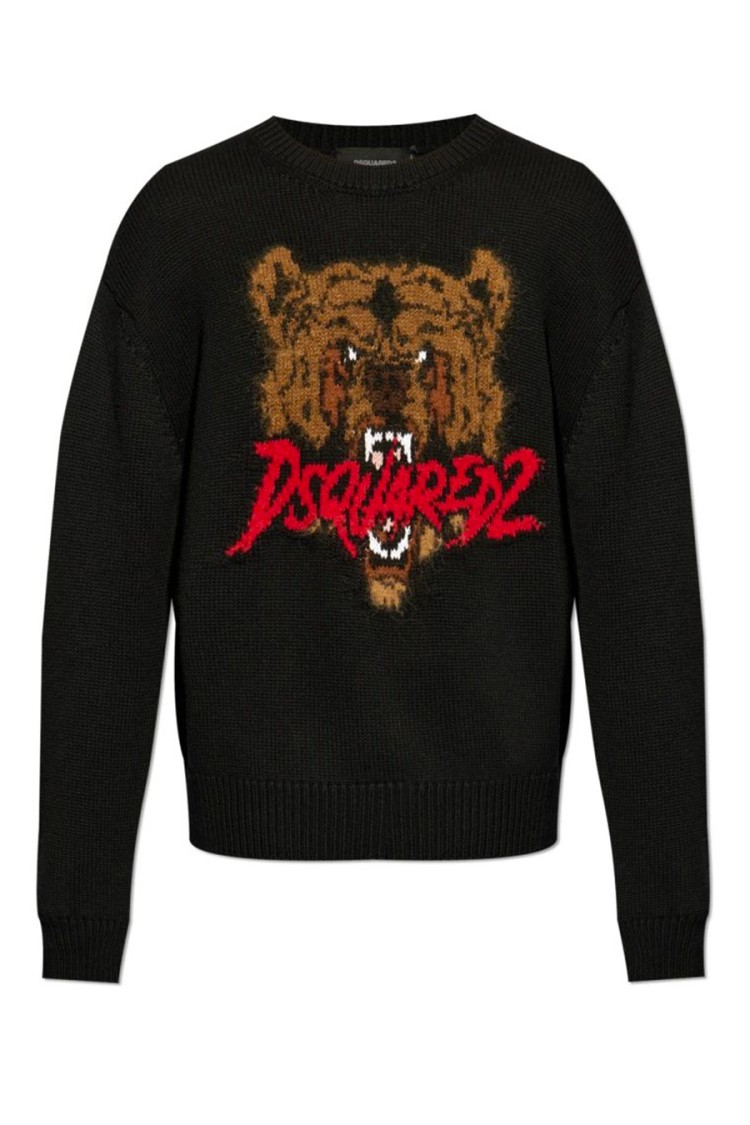 Dsquared2 Man Sweater Black Size L Wool, Polyamide, Cotton, Mohair Wool, Alpaca Wool