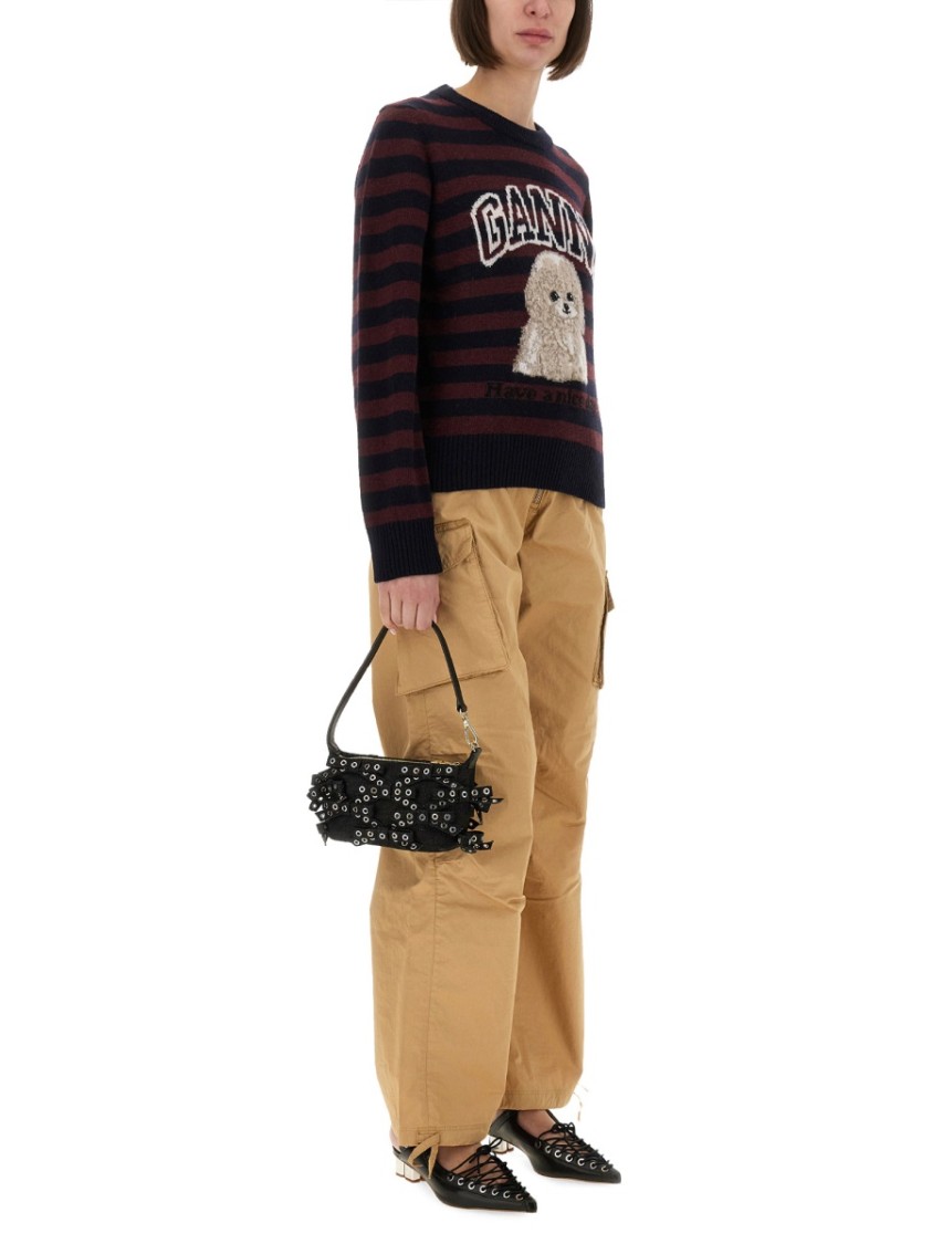 Ganni Multicolor Graphic Wool Mix Poodle Stripe Sweater In Multi