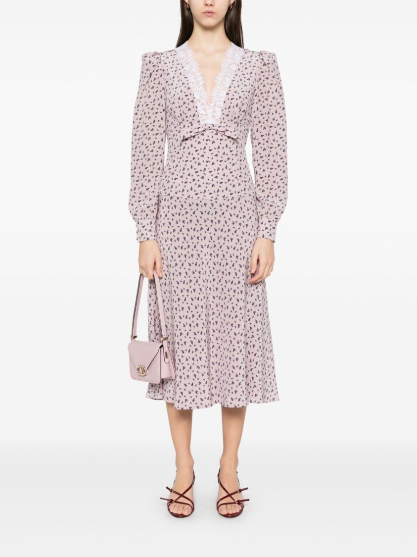 Alessandra Rich Floral Print Midi Dress With Lace Detailing In Multi