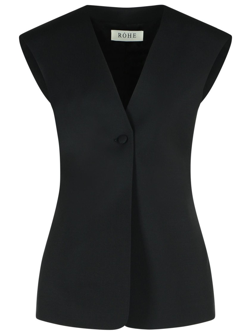 Rohe Róhe Sleeveless Blouse In Black Virgin Wool Blend