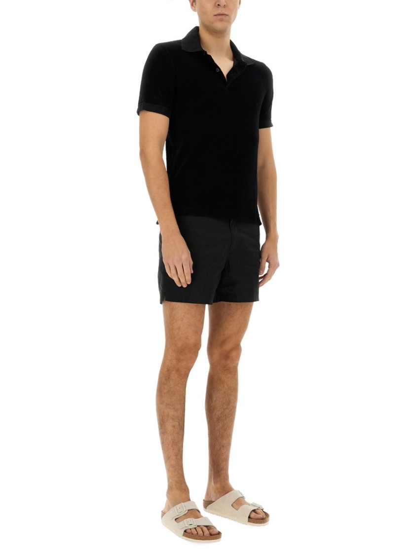 Tom Ford Black Short-sleeves Polo In Cotton Piquet Jersey Man In Black