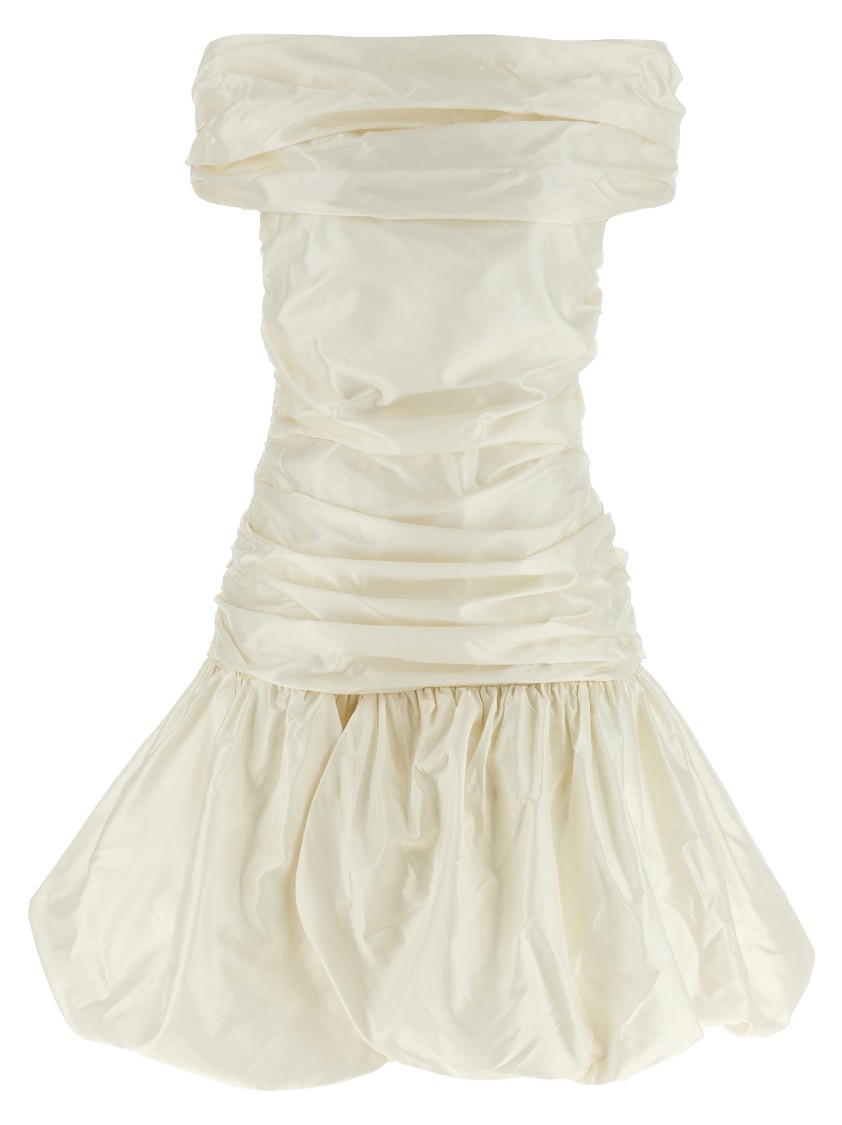 Rotate Birger Christensen Off-shoulder Gathered Minidress In Neutral