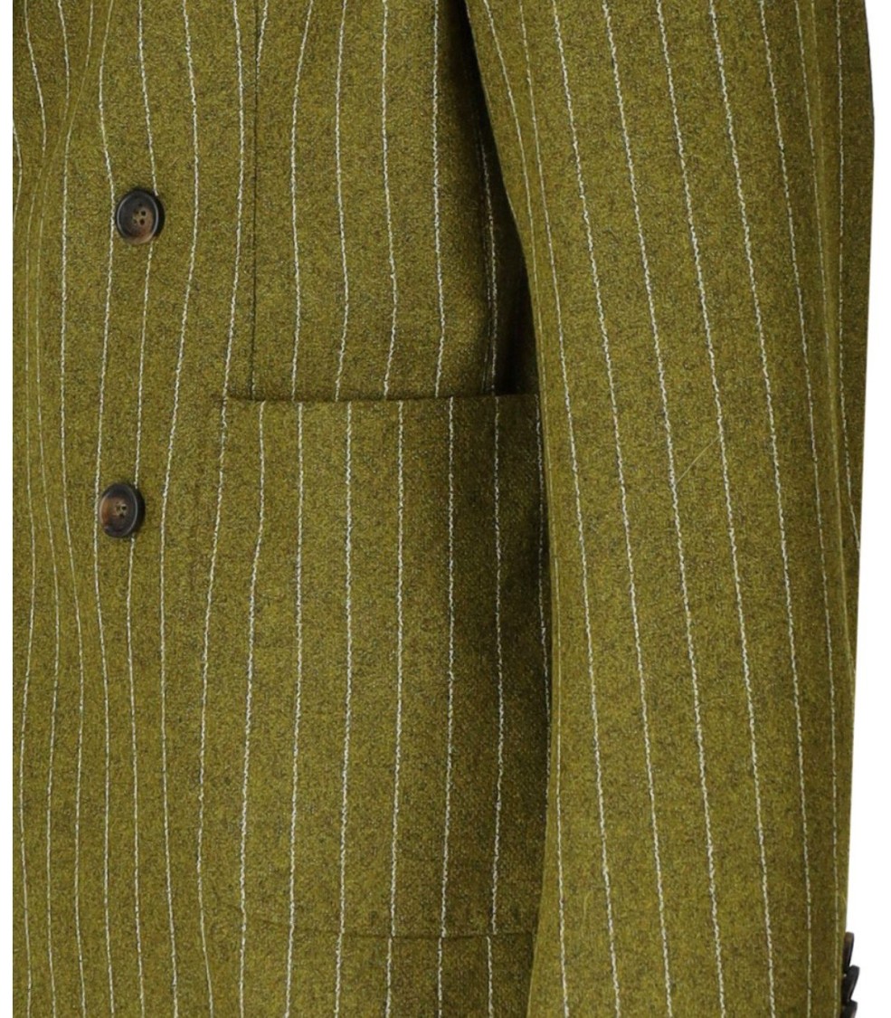 Manuel Ritz Green Pinstriped Double-breasted Jacket In Green