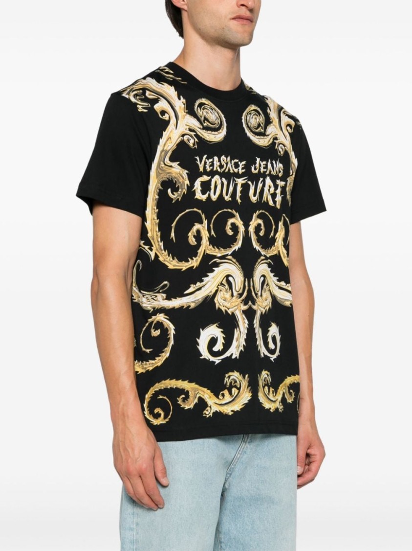 VERSACE JEANS COUTURE VERSACE JEANS COUTURE BLACK BAROQUE-INSPIRED T-SHIRT 