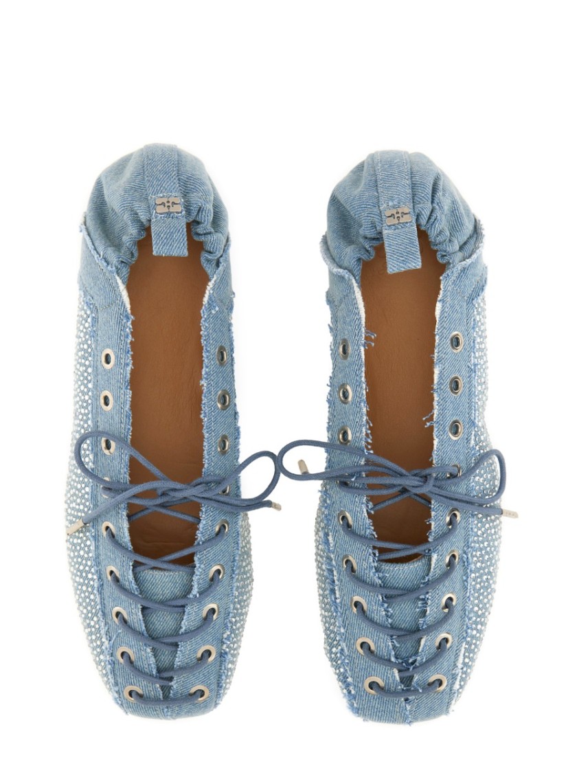 Shop Ganni Lace-up Ballerina In Blue