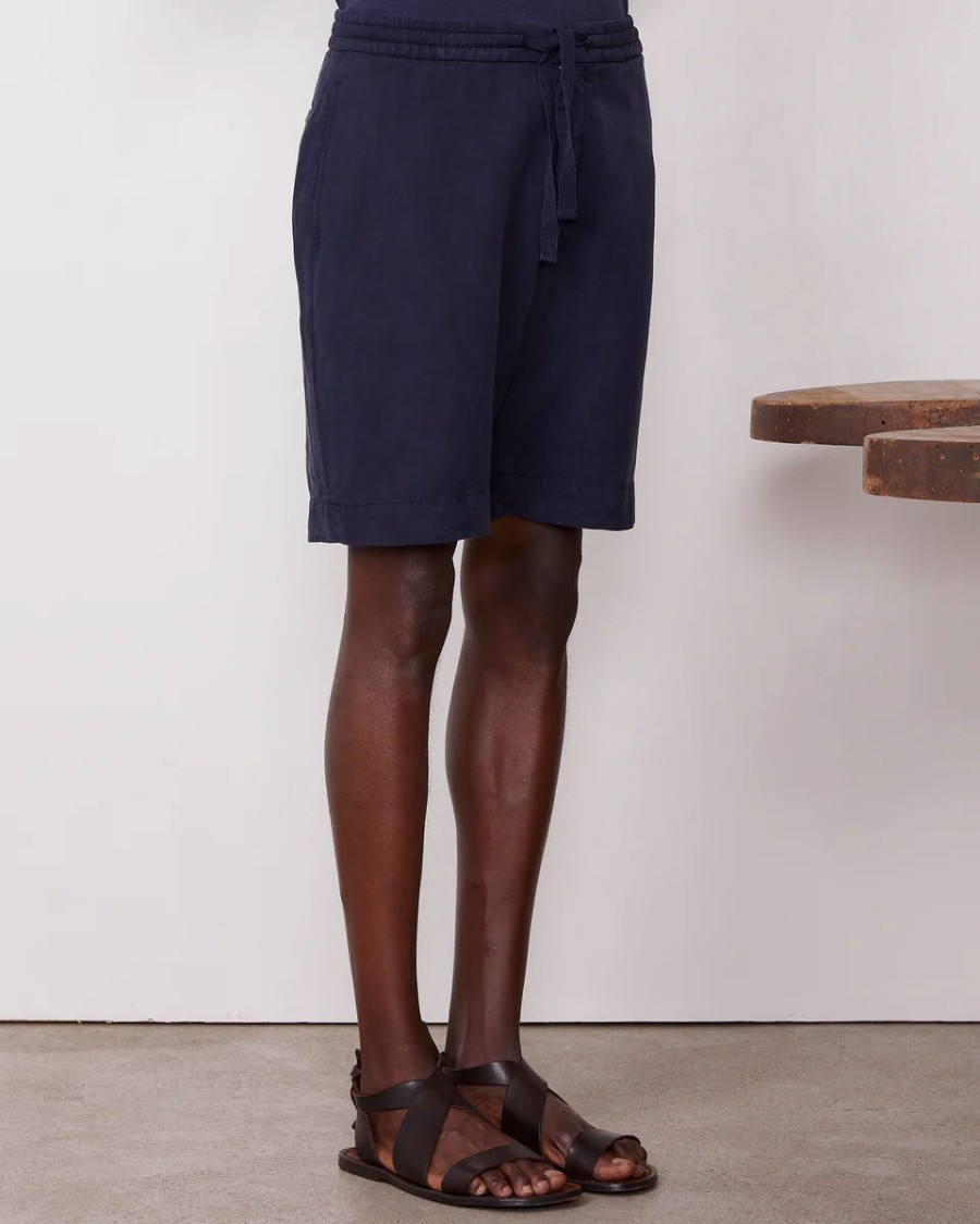 Officine Generale Adjustable Grosgrain Drawstring Blue Shorts In Blue