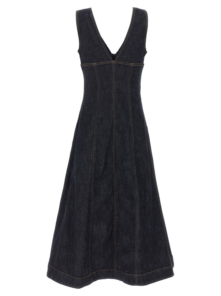 Self-portrait V-neck Denim Midi Dresses In Black