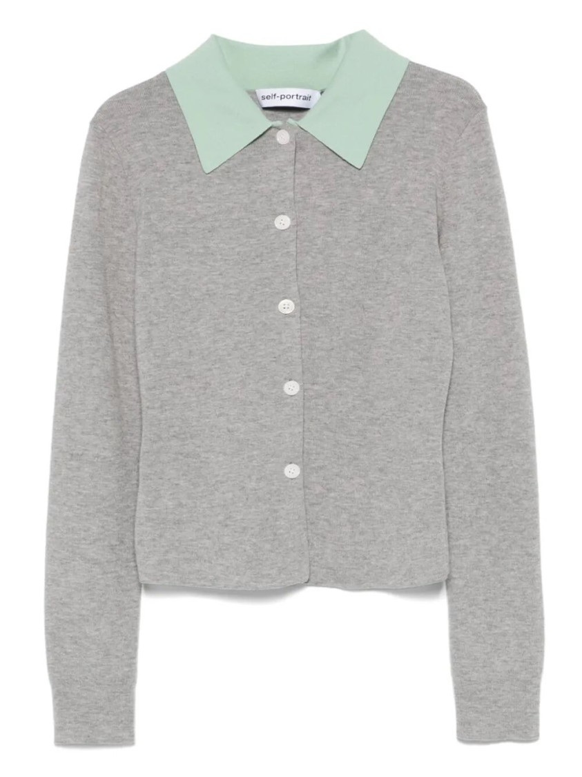 Self-portrait Buttoned Wool Cardigan In Gray