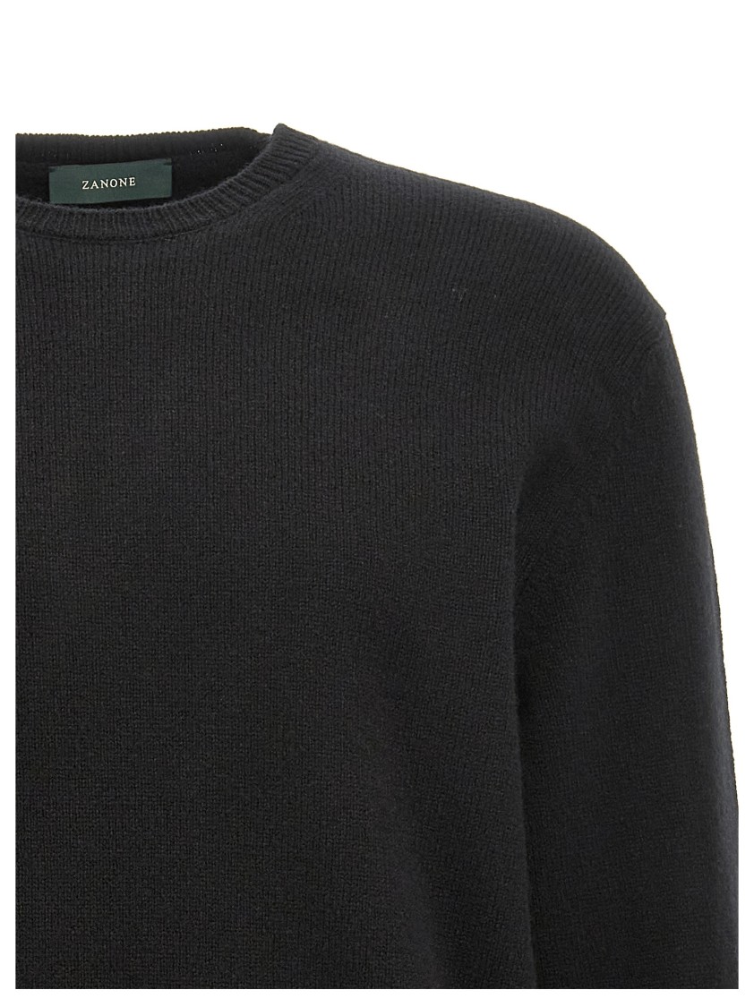 Zanone Ribbed Crewneck Sweater With Long Sleeves In Black