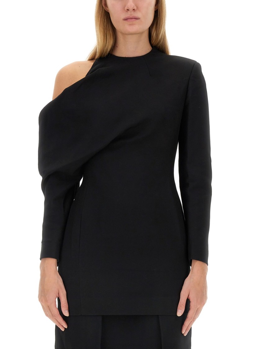 Khaite Tristan Draped Cold-shoulder Long-sleeve Top In Black