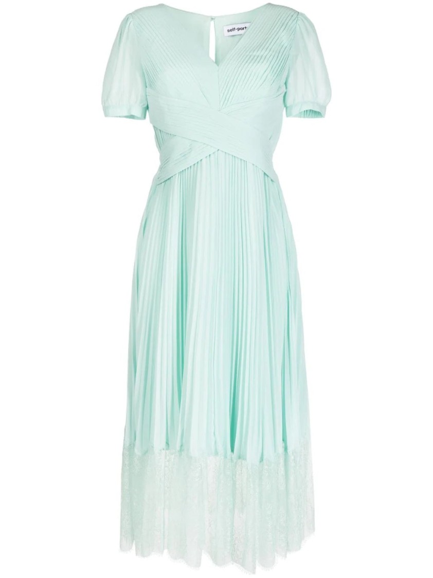 Self-portrait Chiffon Crossover Midi Dress In Blue