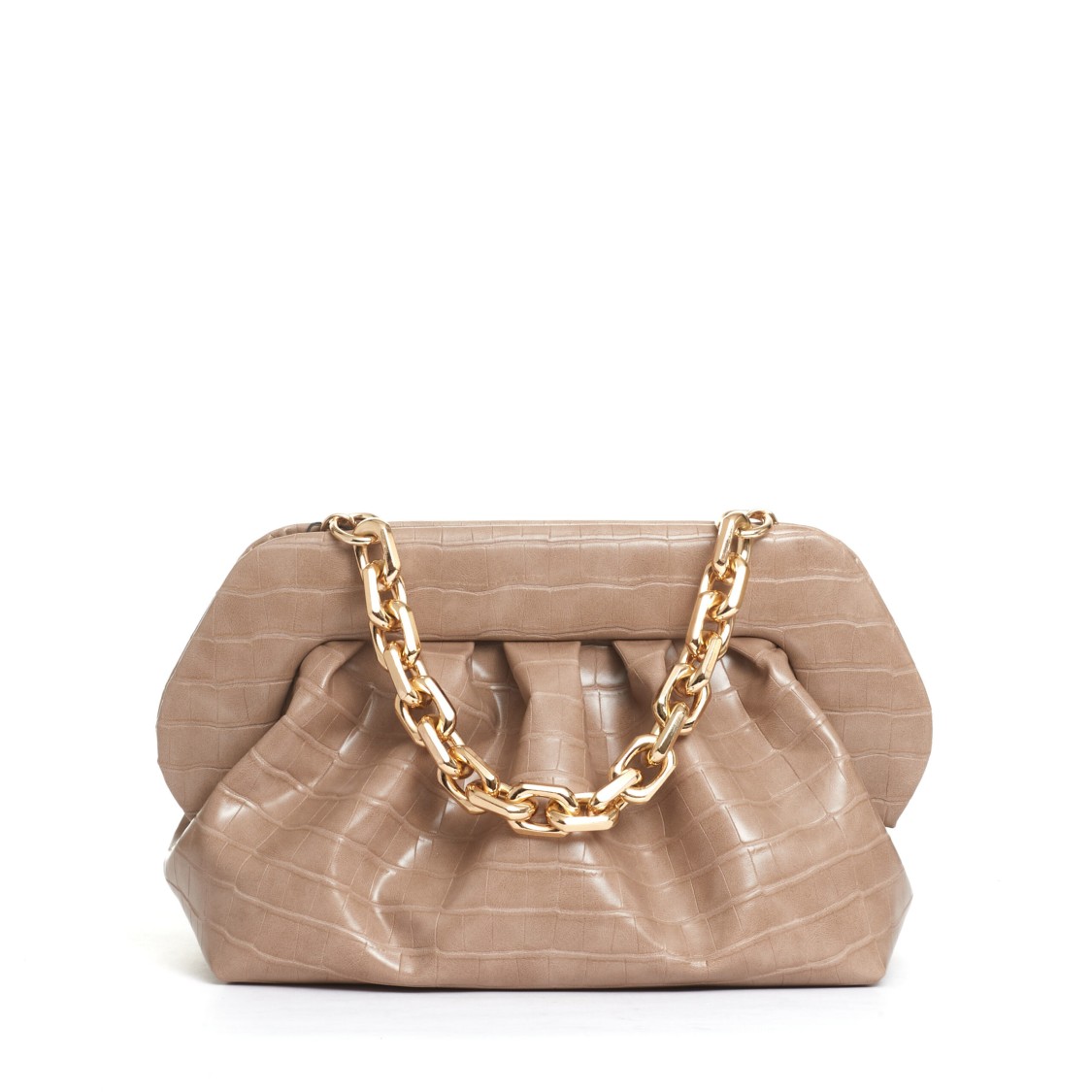Themoirè Beige Crocodile Print Clutch In Pink