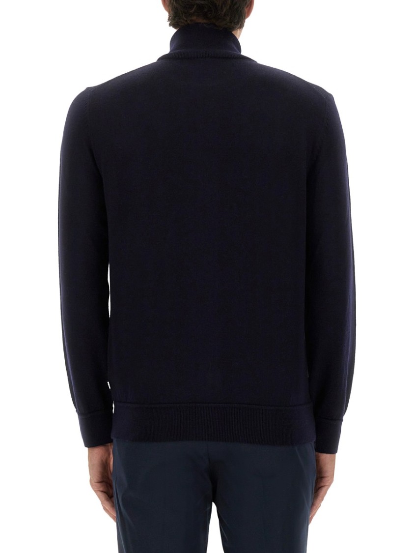 Hugo Boss Boss Zip-up Shirt In Soft Virgin Wool In Blue