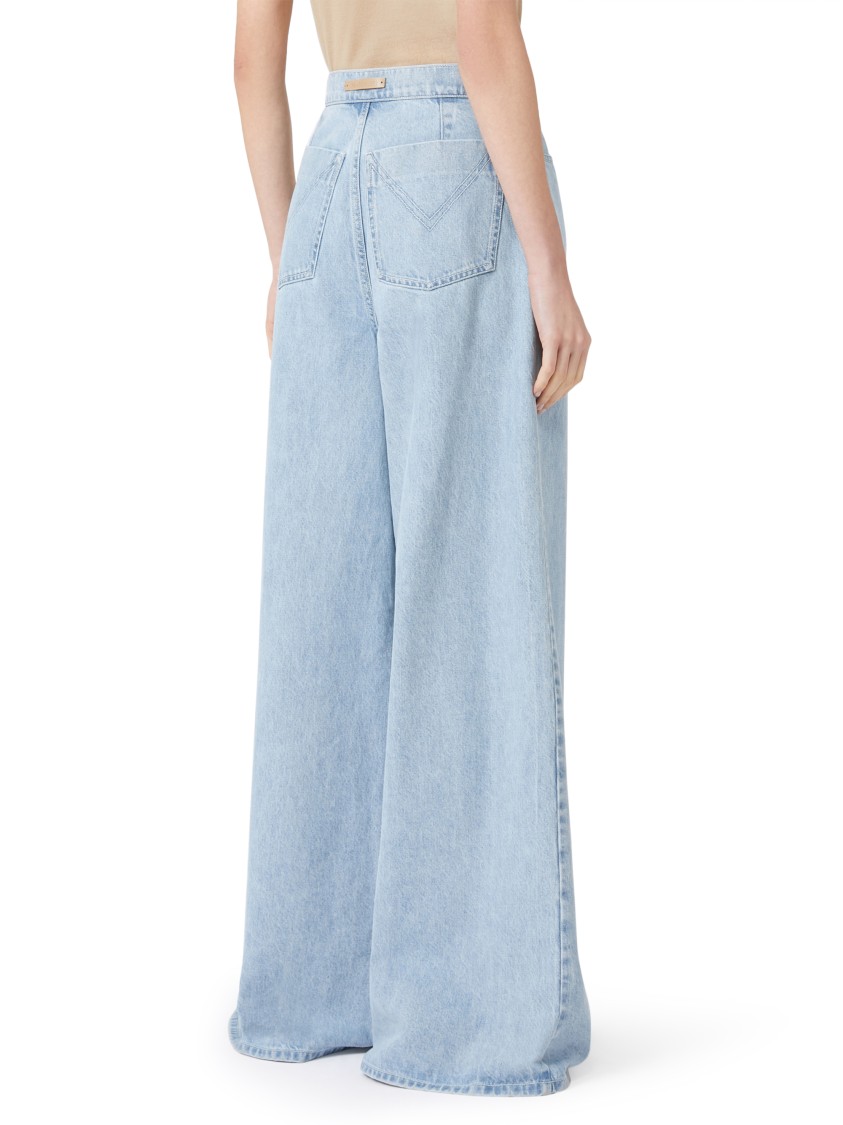 Max Mara Wide-leg High-waisted Light Blue Denim Trousers In Blue