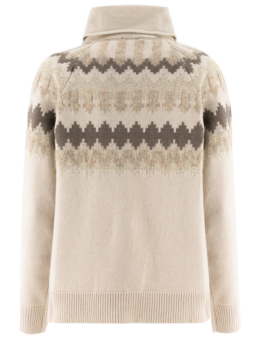 Panicale Relaxed Fit Turtleneck Jumper With Geometric Pattern In Neutrals