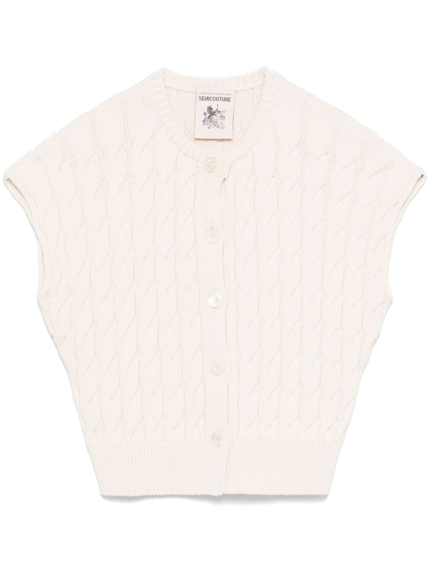 SEMICOUTURE SEMI COUTURE TEXTURED CABLE KNIT CROPPED SWEATER