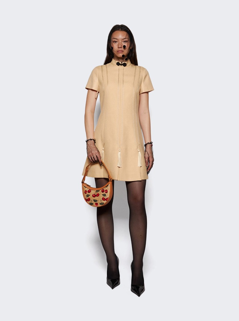 Valentino Embroidered Woven Mini Dress With Tassels Birch In Multi