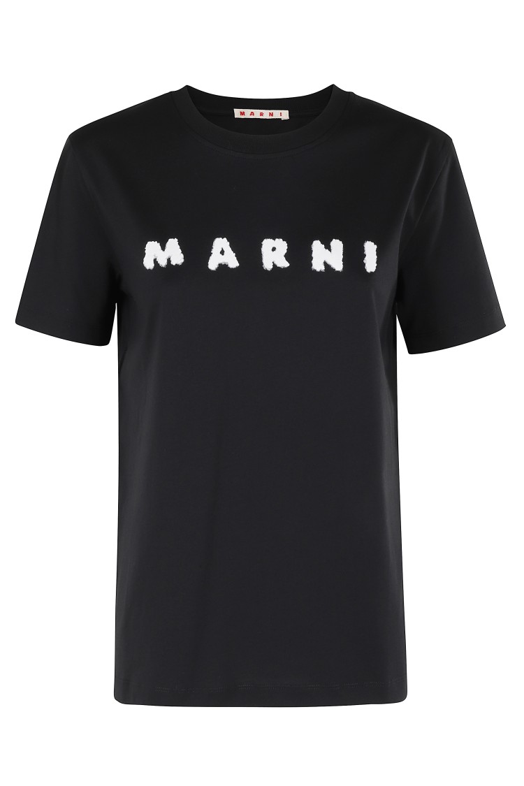 Marni Contrast Logo Crew Neck T-shirt In Black