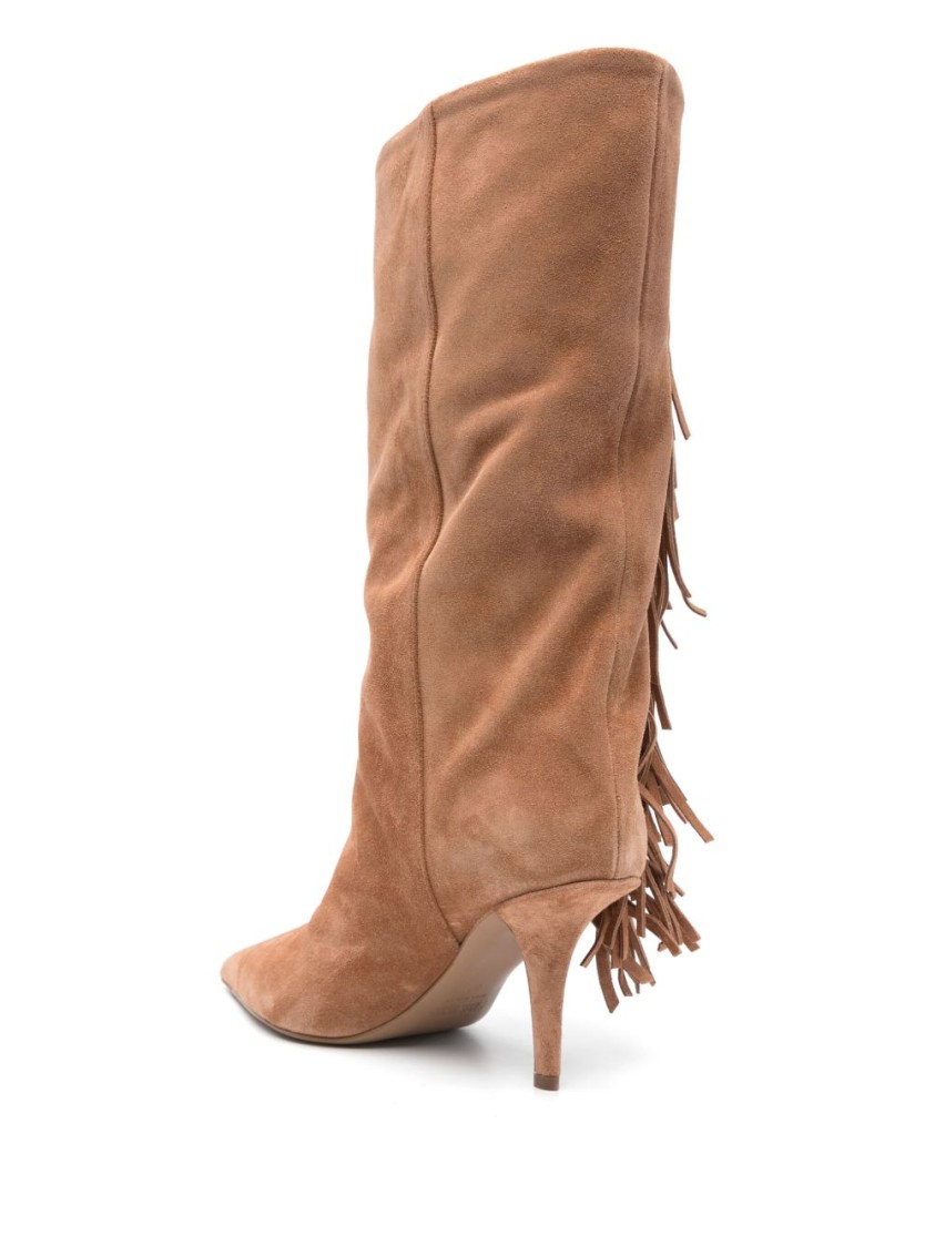 Paris Texas Fringe-detail Brown Ankle Boots With Stiletto Heel In Brown