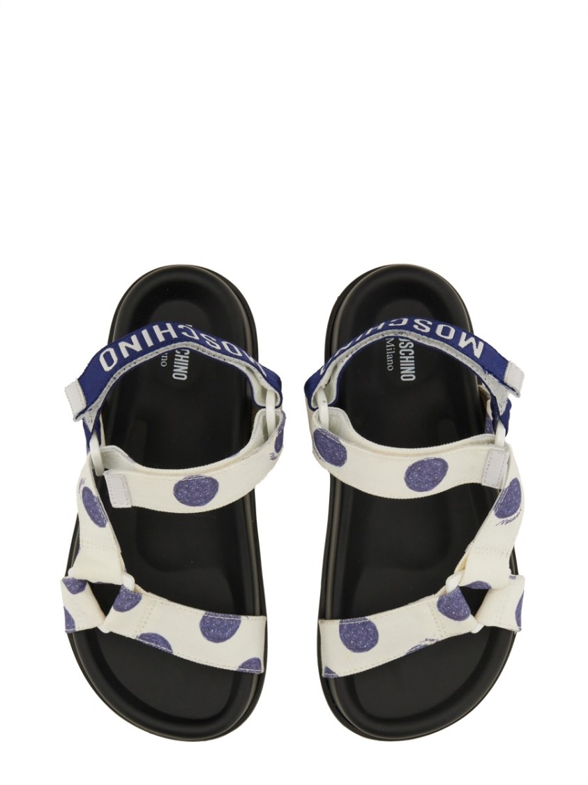 Shop Moschino Polka Dot Wide Strap Sandals