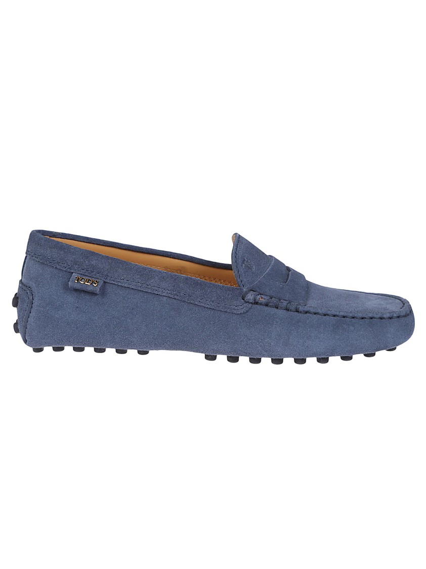 Tod's Moccasin-style Leather Loafers With Rubber Studded Sole In Gray