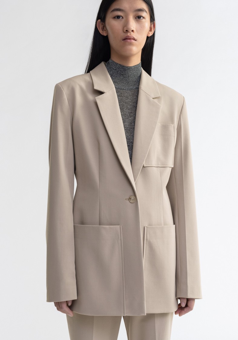 Shop Aeron Mila - Waisted Blazer With Oversized Pockets In Neutrals