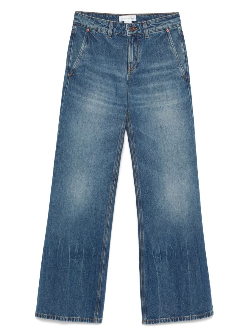 Shop Victoria Beckham Flared Denim Jeans With Mid-rise Waist
