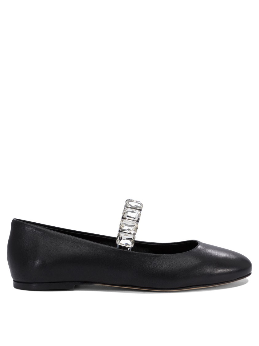 Casadei Crystal-embellished Black Leather Ballerinas In Black
