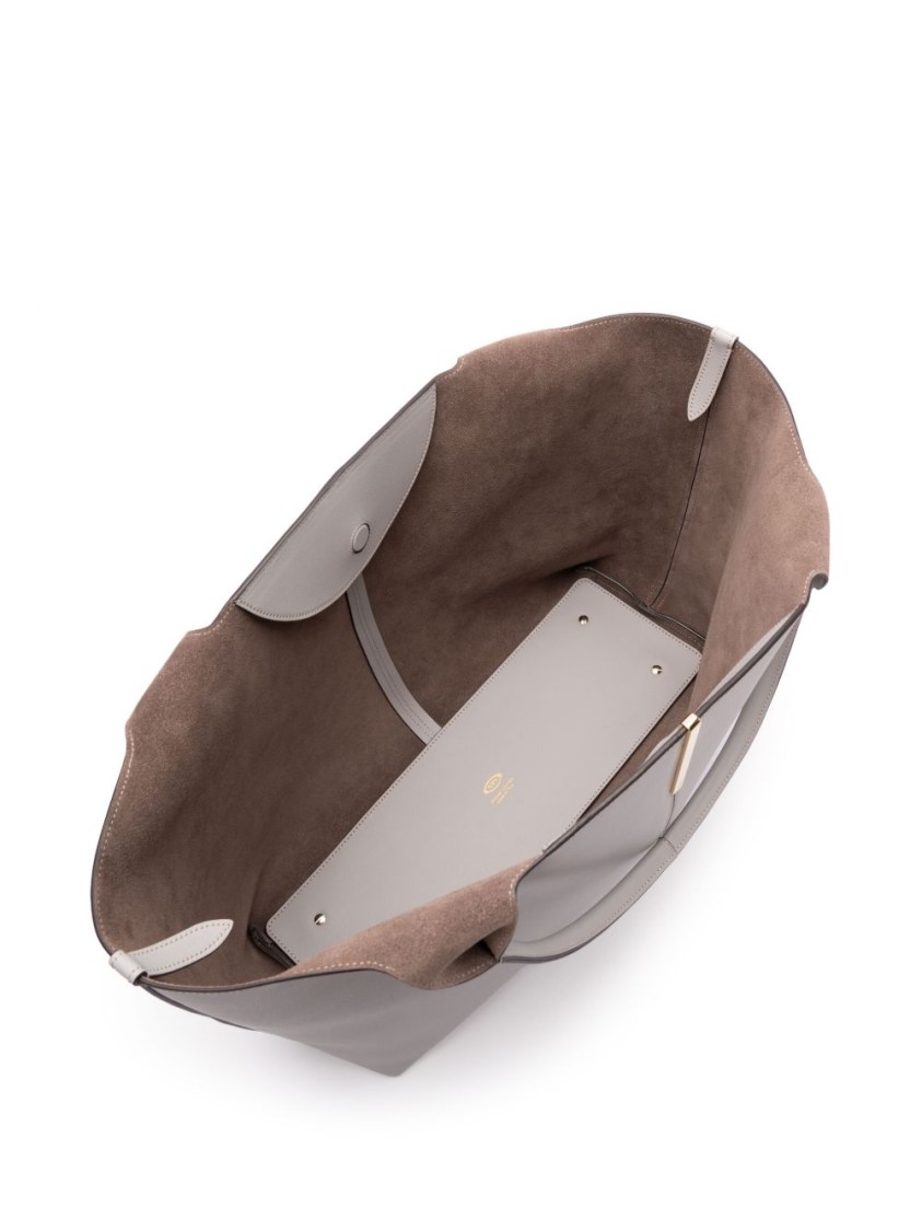 Shop Tod's Spacious Leather And Suede Tote Bag With Magnetic Closure In Grey