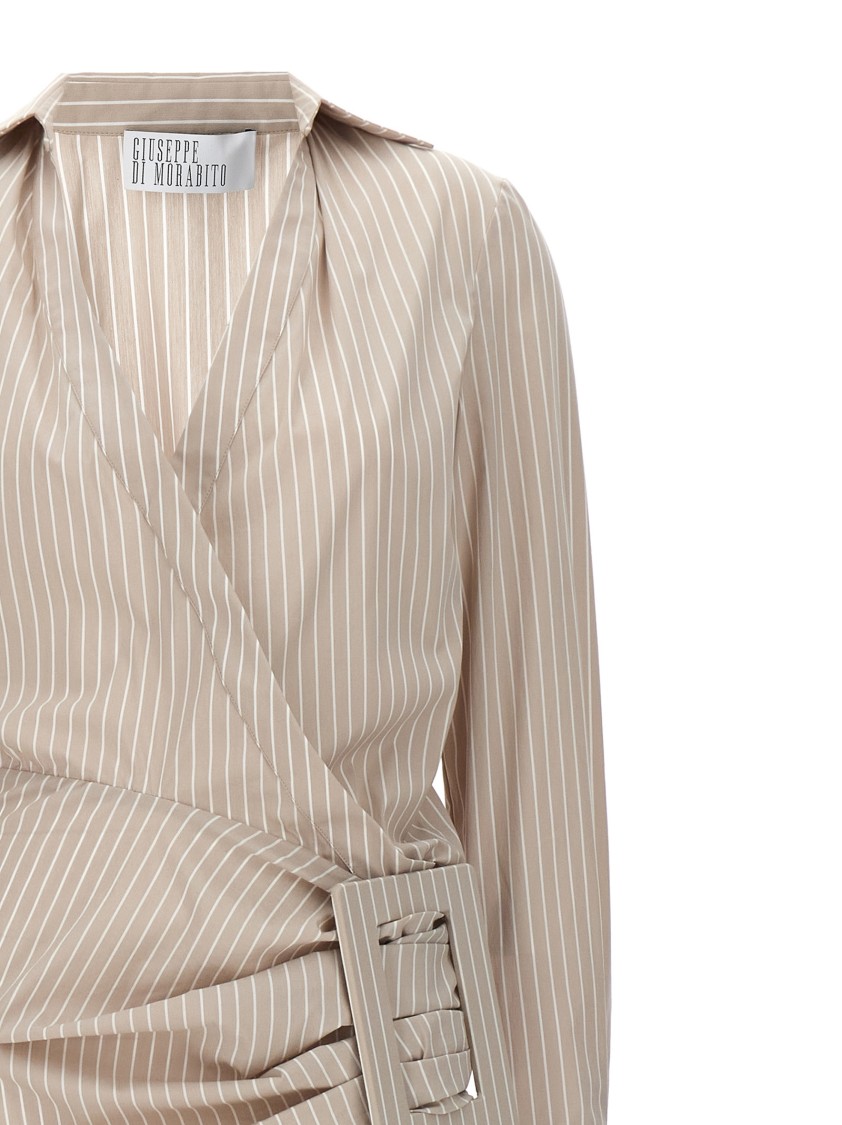 Giuseppe Di Morabito Waist Belt Striped Maxi Dress In Neutral