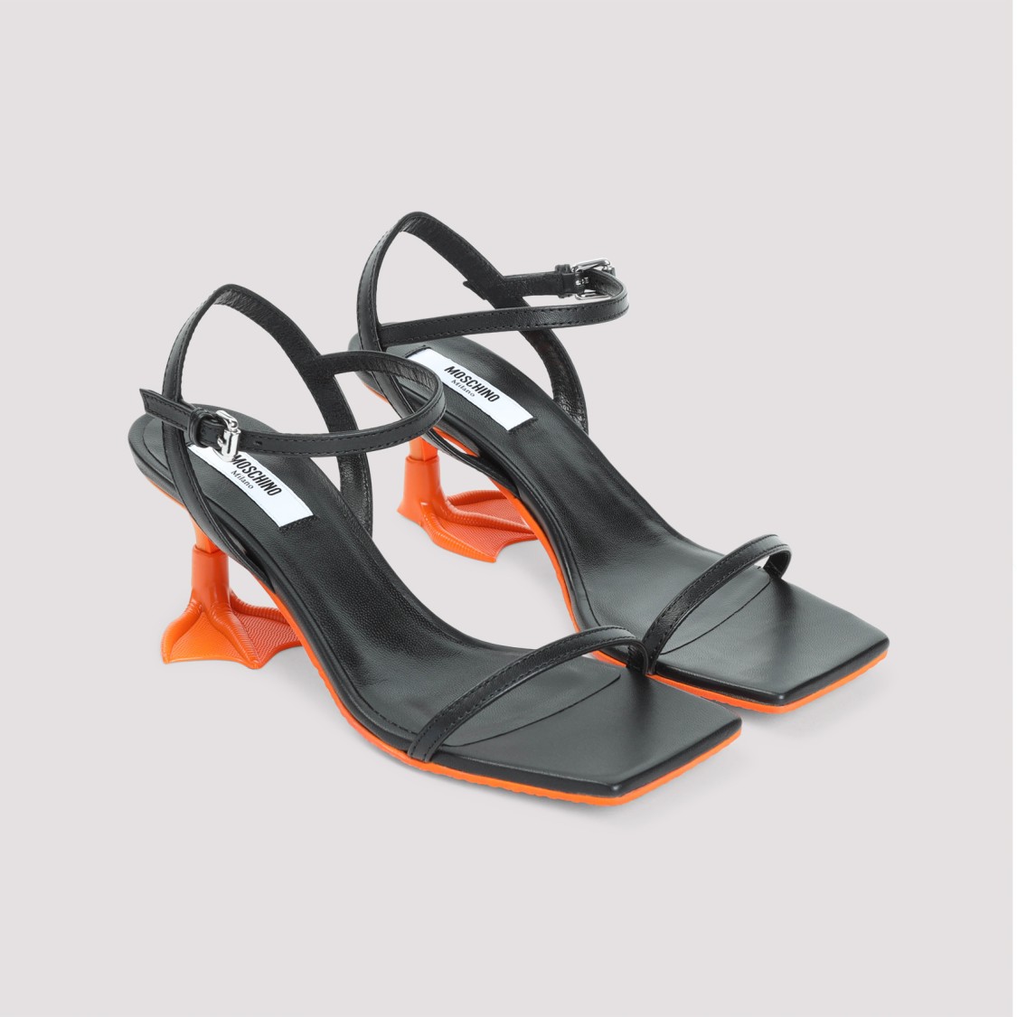 Moschino Square-headed High-heeled Sandals In Black