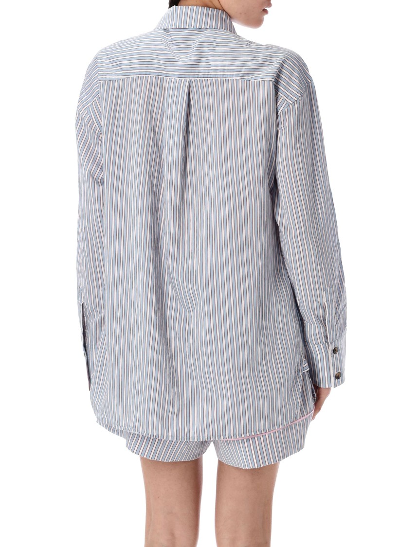 Ganni Multicolor Shirt With All-over Stripes And Logo Patch On The Front In Viscose Blend Woman