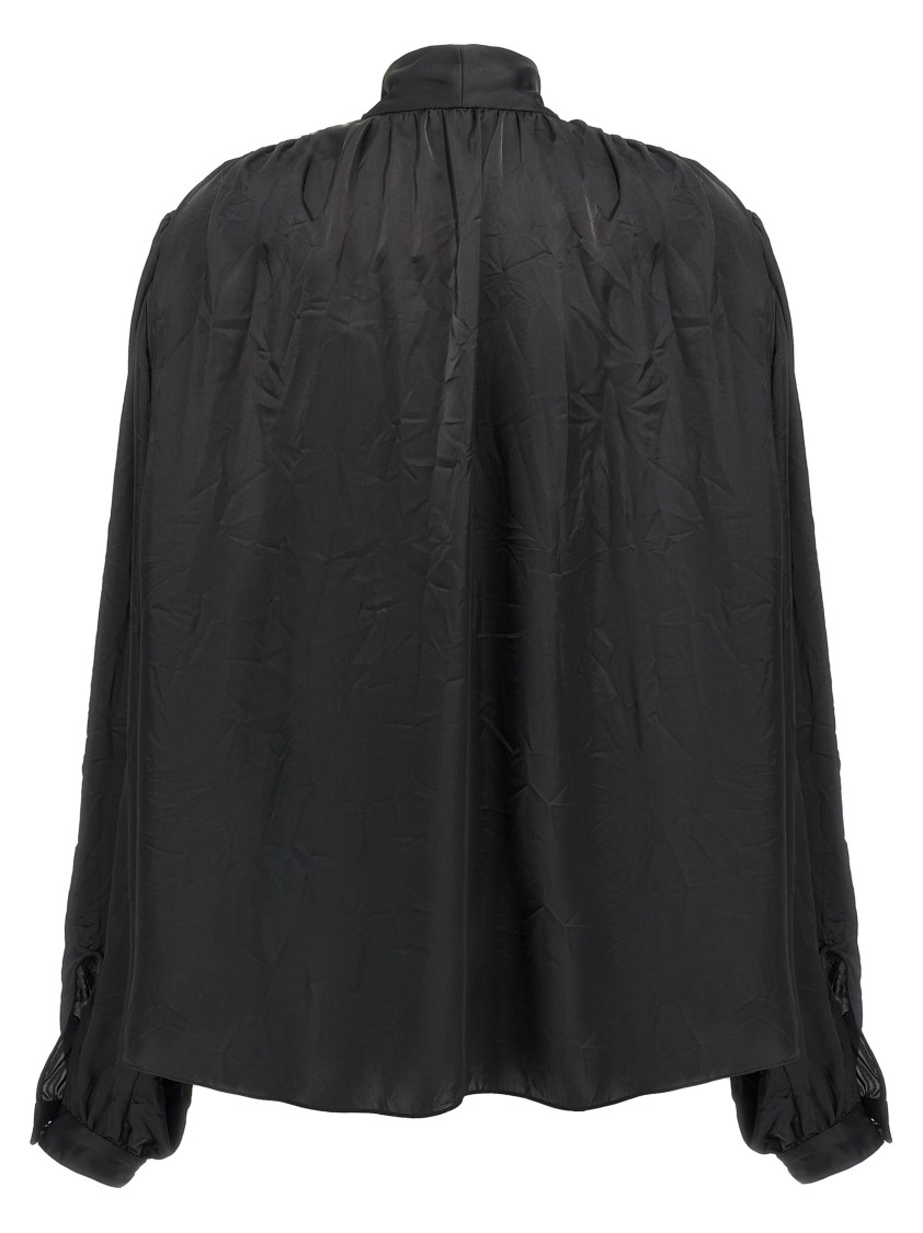 Balenciaga Satin Blouse With Bow And Cut-out Sleeves In Black